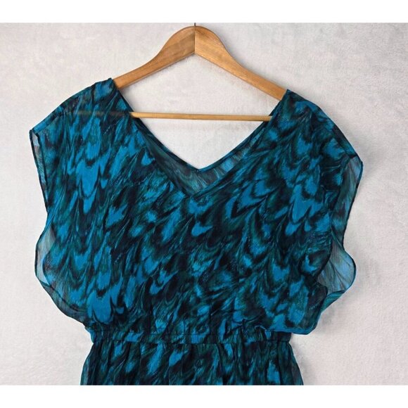 Mini Tunic Dress by Express Sz SP Tropical Blue Green Sheer Lined Party Vacation - Picture 2 of 11